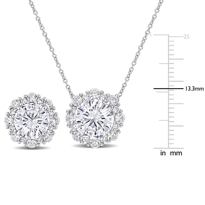 Miadora Created White Sapphire Halo Stud Earrings and Necklace Set in 10k White Gold