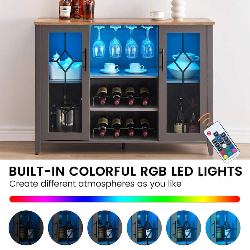 Wine Bar Cabinet with LED Light - 15.7"D x 47.2"W x 34.61"H