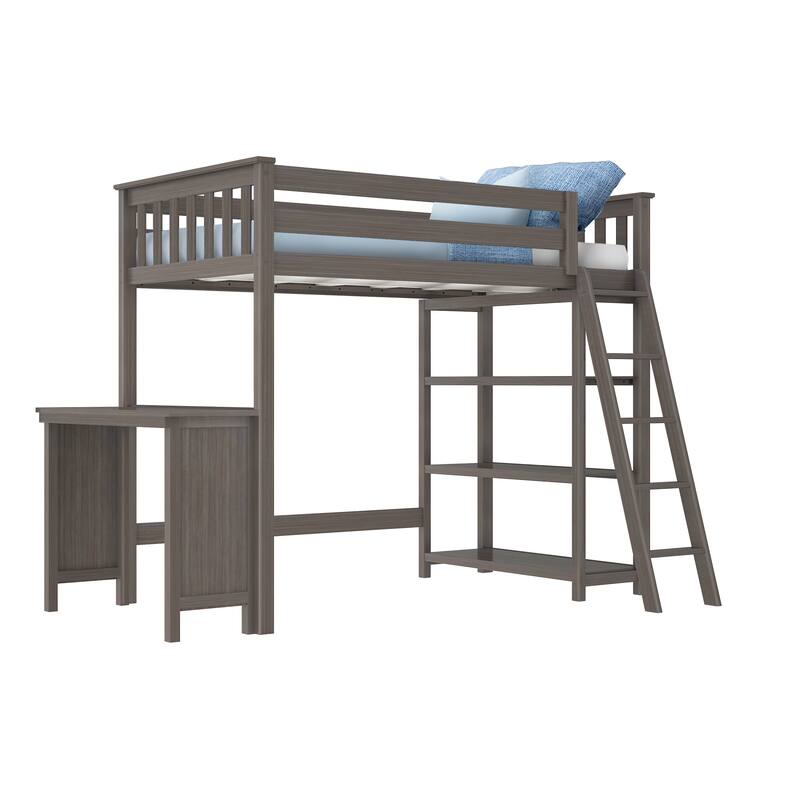 Max and Lily Twin High Loft Bed with Bookcase and Desk