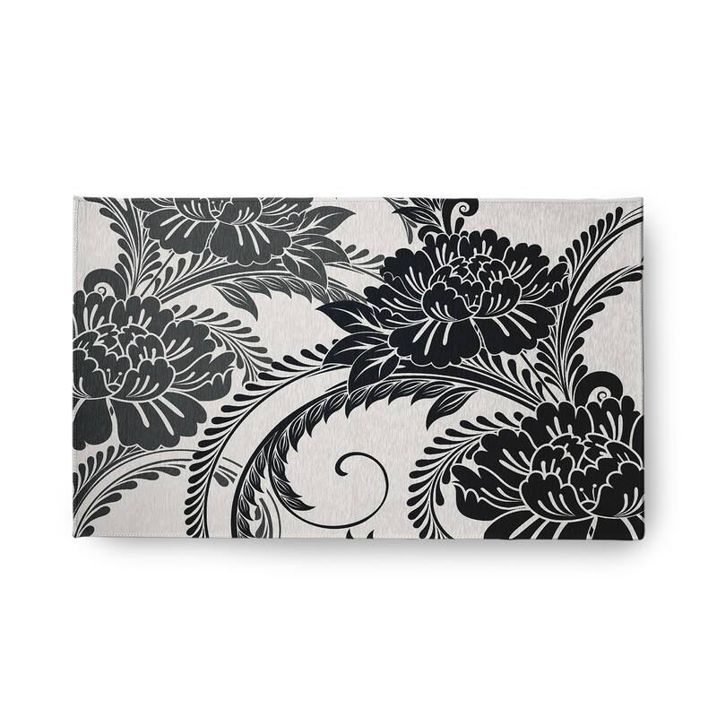 Flower Flourish French Country Chenille Area Rug - Black - 18" x 30"