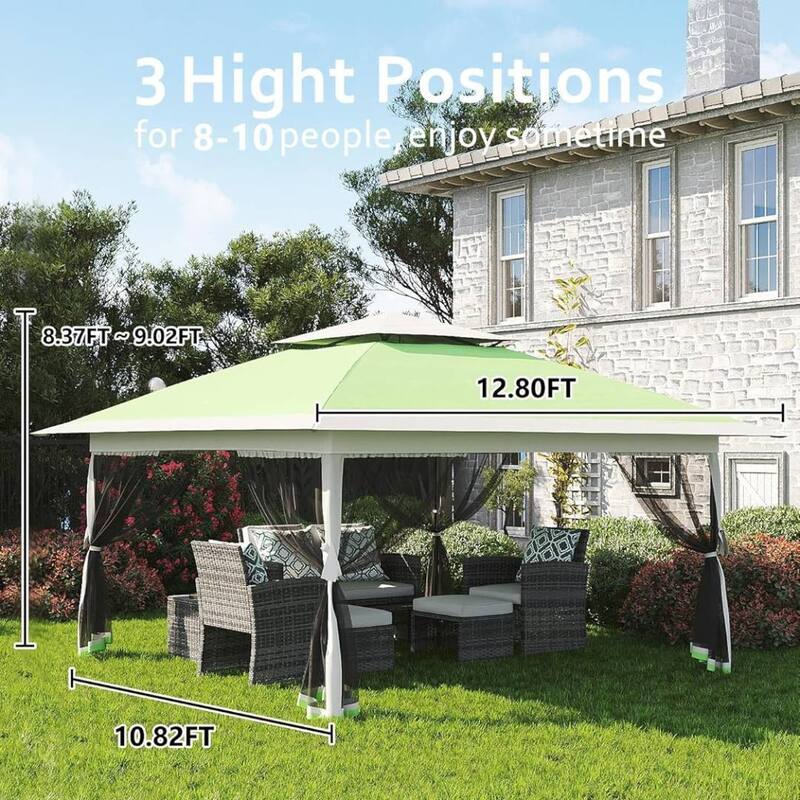 13X13 FT Patio Pop Up Canopy, Portable Folding Shed for Camping Party Wedding - 13x13 FT