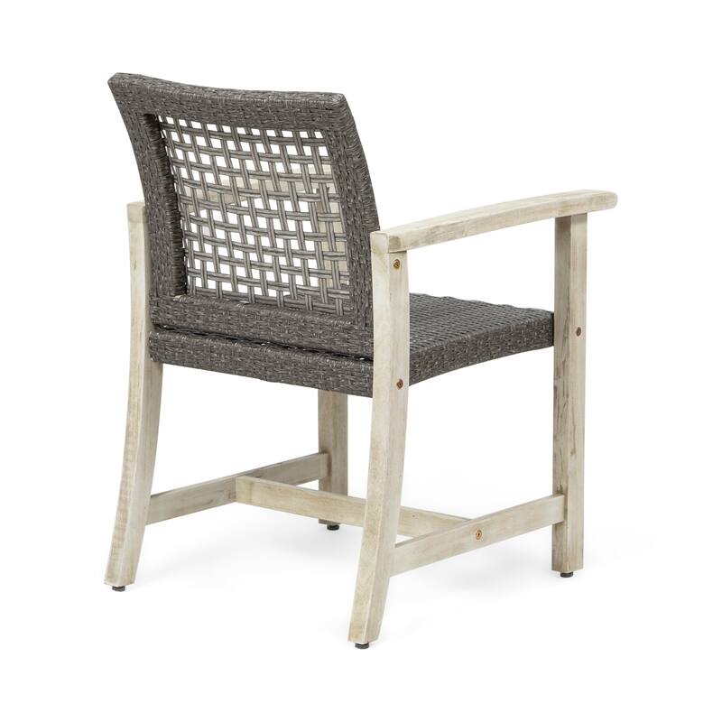 2pc Hampton Dining Chair Set Black Grey Velvet Acacia Wood Wicker Outdoor Patio 33in