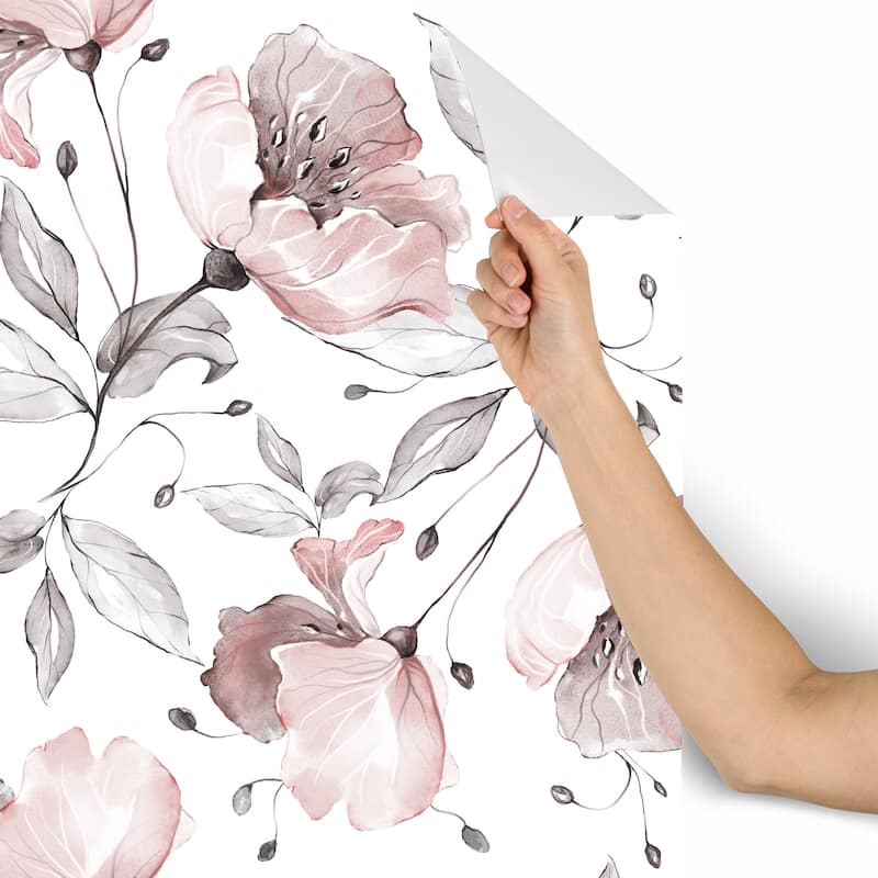 Ranunculus Hand Drawn Flowers Removable Wallpaper - 24'' inch x 10'ft ...