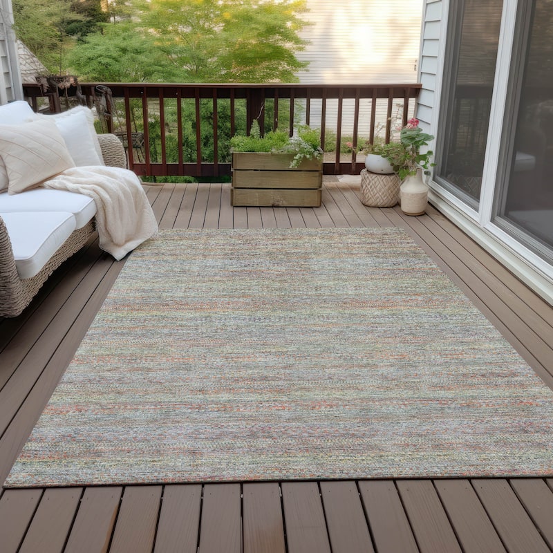 Machine Washable Indoor/Outdoor Modern Stripes Chantille Rug - Sage - 5' x 7'6"