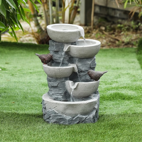 slide 2 of 9, Grey Resin Tiered Pots Outdoor Fountain by Havenside Home