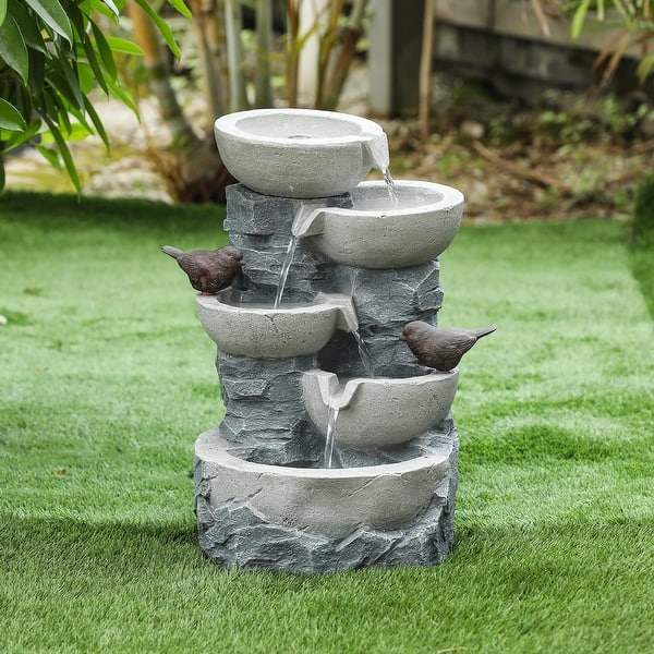 slide 2 of 9, Grey Resin Tiered Pots Outdoor Fountain by Havenside Home