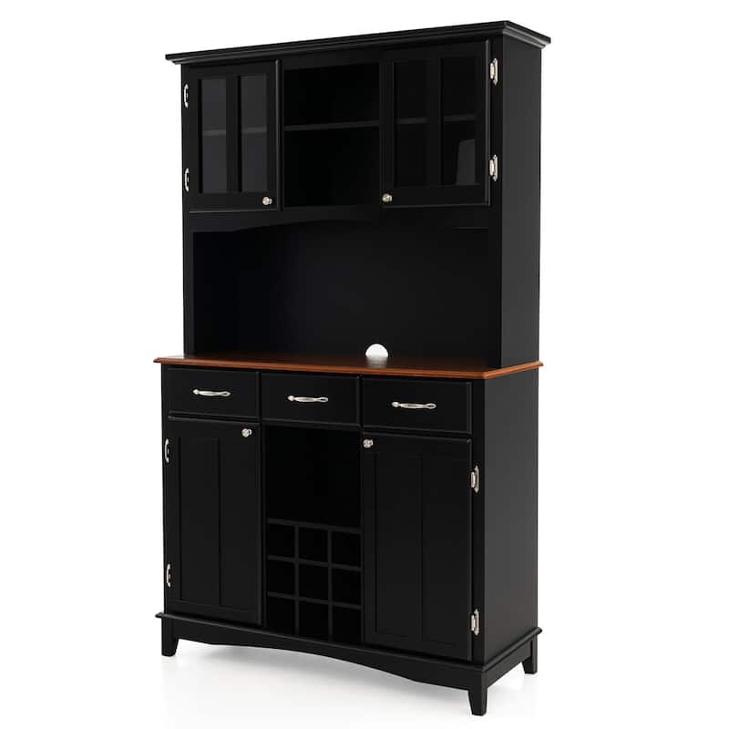 Gymax Buffet And Hutch Kitchen Storage Cabinet Cupboard w/ Wine Rack &