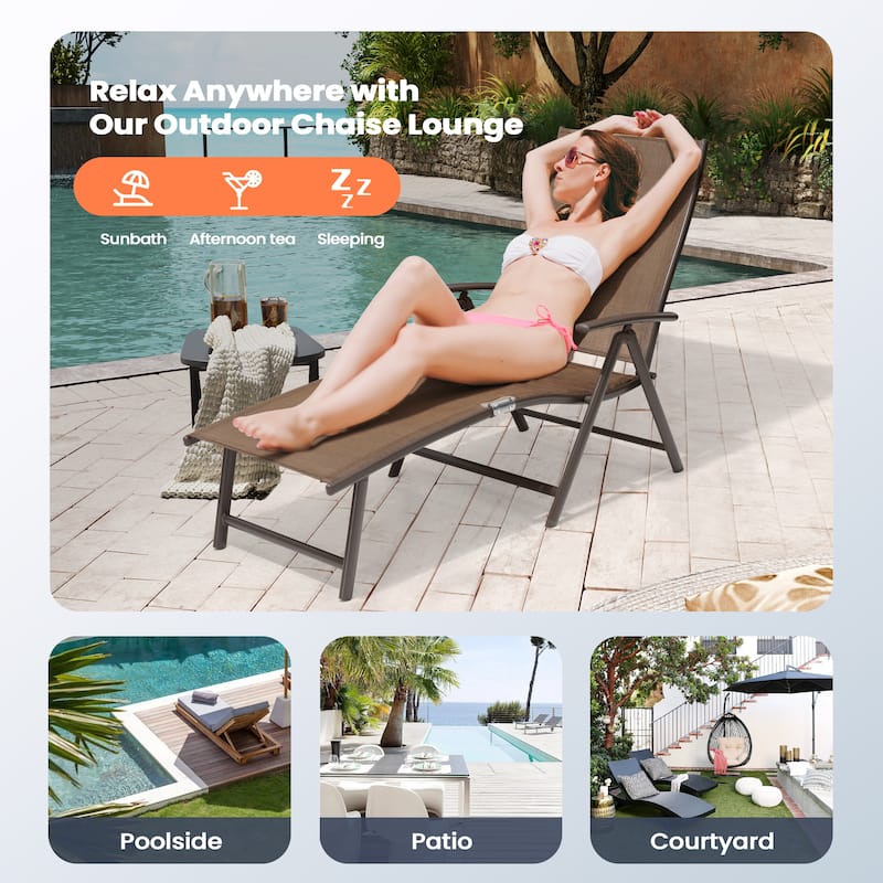 Pellebant 2PCS Adjustable Aluminum Patio Chaise Lounge Chair