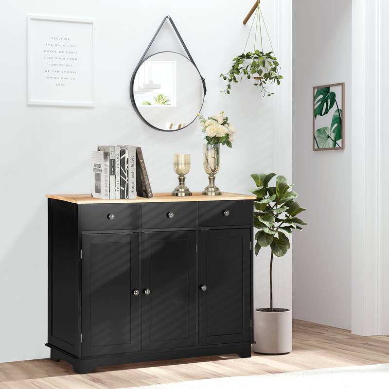 Roomy Buffet Cabinet Featuring 3 Large Drawers, Doors, and Adjustable Shelf for Organized Living Dining Room