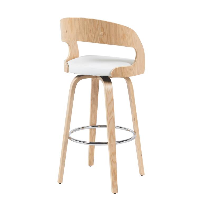 Shelly Mid-Century Swivel Bar Stool, Upholstered Counter Height Chair with Bentwood Legs