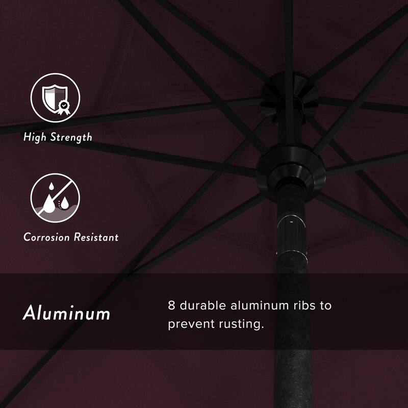California Umbrella 9' Rd. Aluminum Patio Umbrella, Crank Lift with Push Button Tilt, Black Finish, Pacifica Fabric