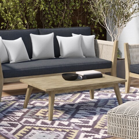 WyndenHall Luna 43 inch Wide Contemporary Outdoor Coffee Table in Brushed Natural Acacia - 25.5" D x 43.3" W x 13.8" H