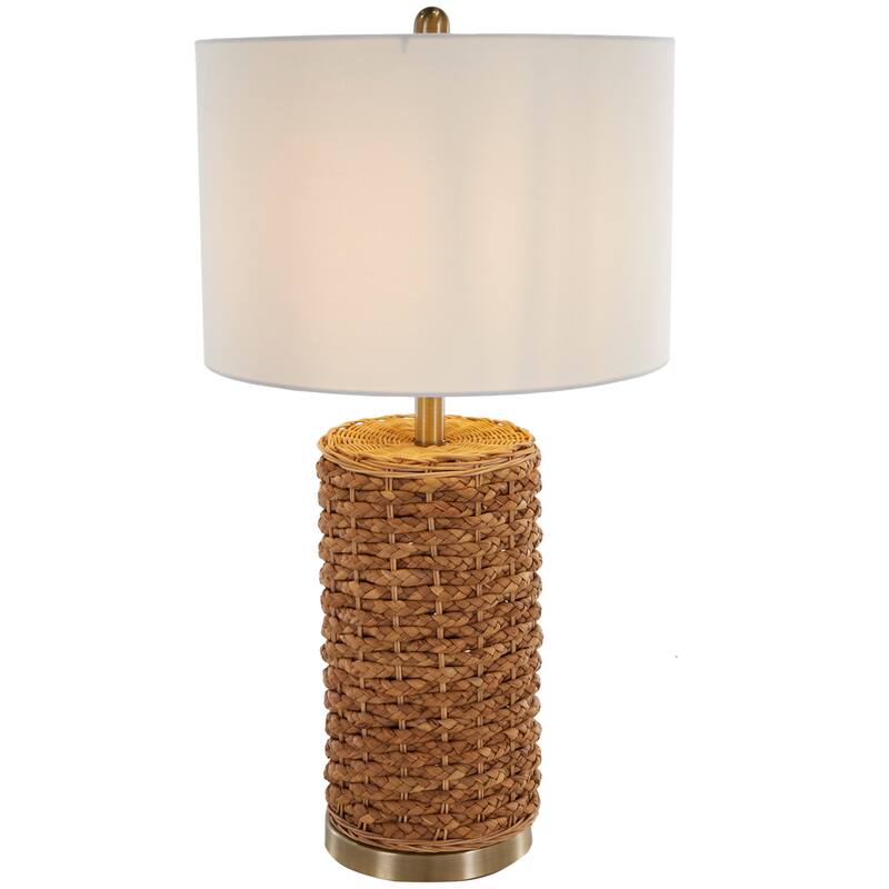 Brown Rattan Handmade Braided Room Table Lamp with Gold Accents