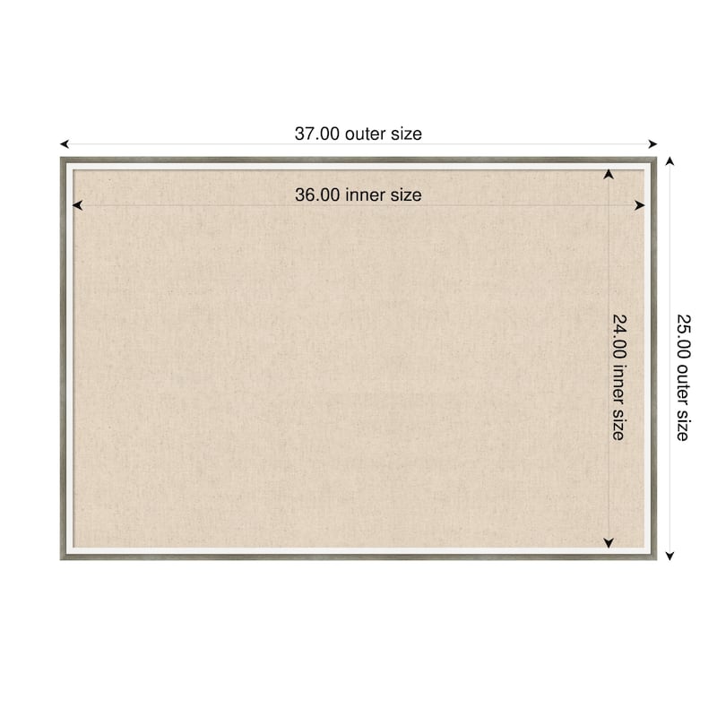 Amanti Art Framed Fabric Pinboard Natural Linen Printed Bulletin Board - Board Size 36 x 24 - Lucie Silver White