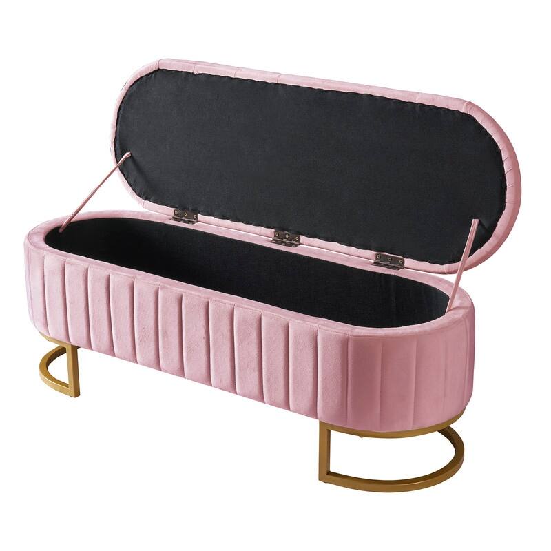 Velvet Upholstered Storage Bench, Button Tufted Storage Ottoman Bench with Metal Legs for Bedroom End of Bed, Living Room