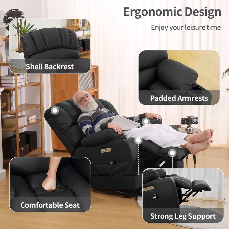Power Lift Recliner Chair, Oversized Shell Backrest Reclining Chair with Massage & Heat for Elderly