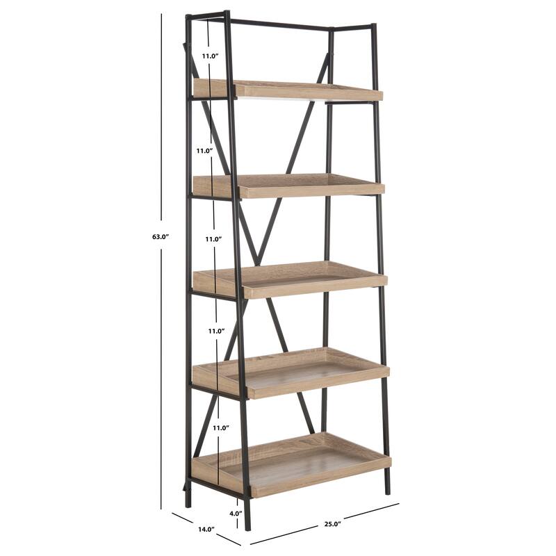 SAFAVIEH Sanzia Oak/ Black Etagere - 25' x 14' x 63' - 25Wx14Dx63H