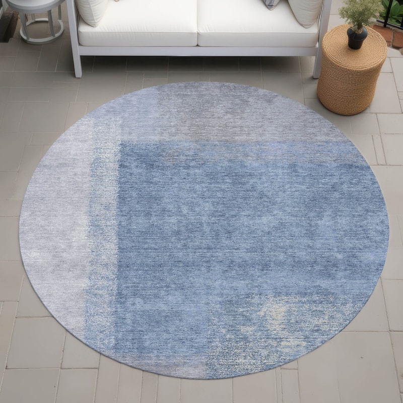 Machine Washable Indoor/ Outdoor Solid Contemporary Chantille Rug - Denim - 8' x 8'
