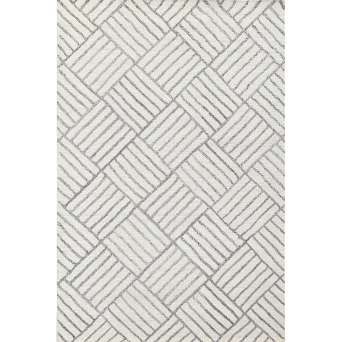Trellis Oriental Contemporary Wool Area Rug Hand-knotted Foyer Carpet - 5'1" x 7'6"