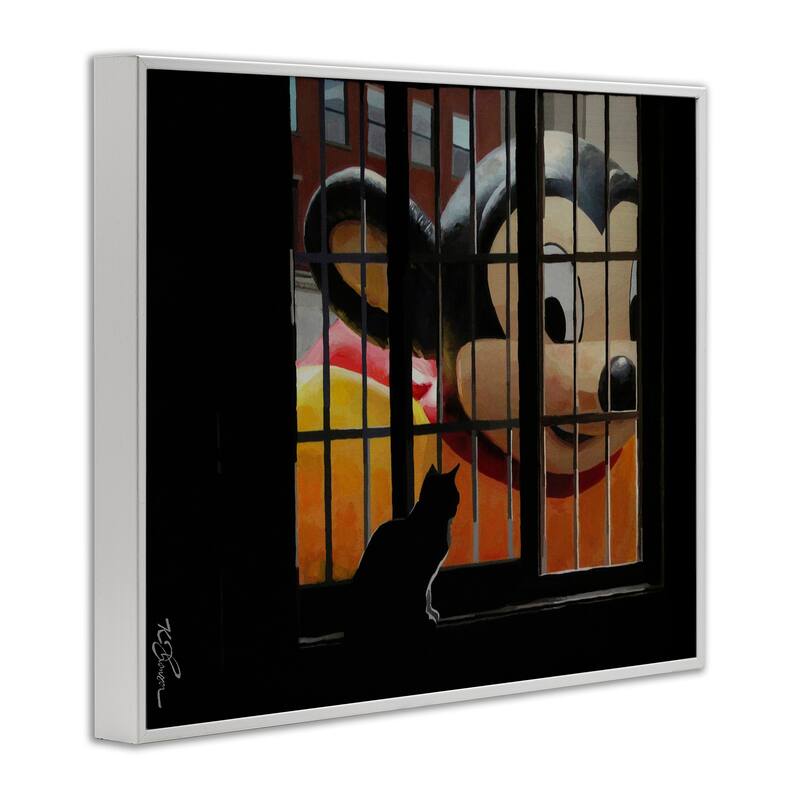 Stupell Mouse Character Peering at Cat Framed Giclee Art Design By Keith Thomson