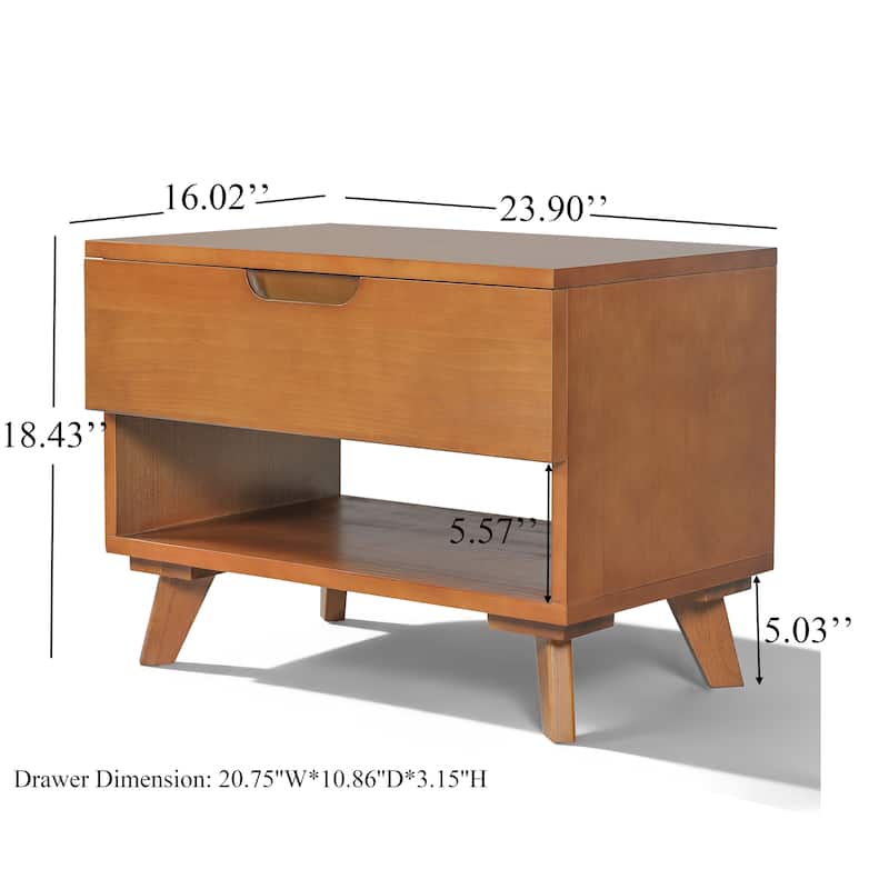 Christopher Knight Home - 23.9"W Mid-Century Nightstand with Solid Rubber Wood Legs
