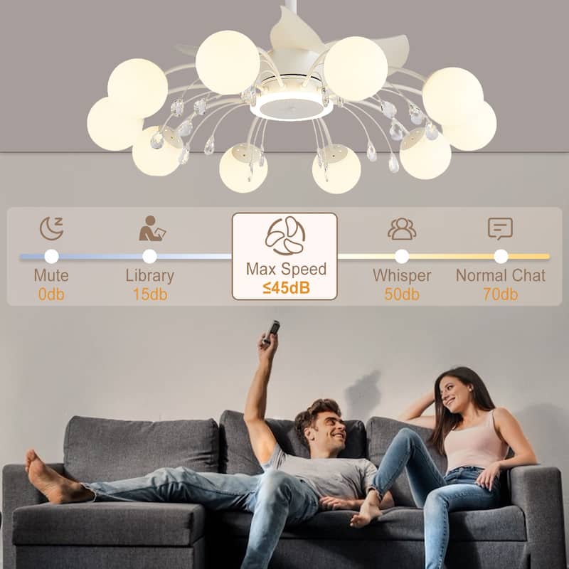 31in. Indoor Gold Modern Ceiling Fan with Light, Reversible Fandelier with Light Bulbs and Remote for Living Room