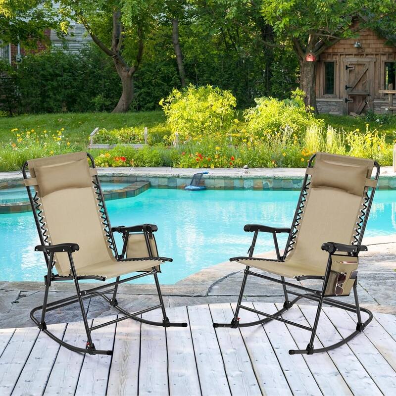 Rocking Chairs Foldable Outdoor Lounge Chair for Outside - 40.2"D x 25.8"W x 40.6"H