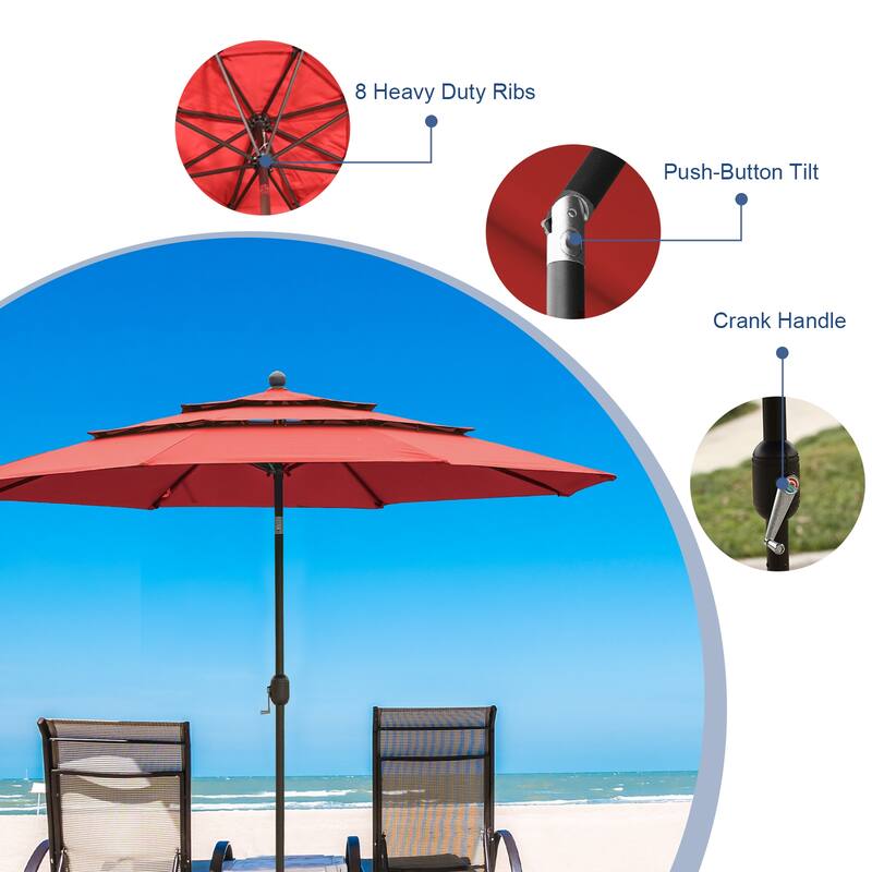 Aoodor Patio Umbrella 10 ft. for Dining Table Outdoor Market Yard Use 3 Tier Ventilation (Umbrella only)