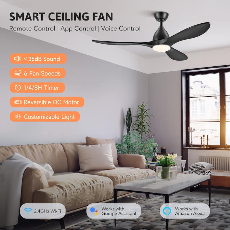 CO-Z Mid-century Modern 3 - Blade Smart LED Ceiling Fan with Dimmable Light and Remote