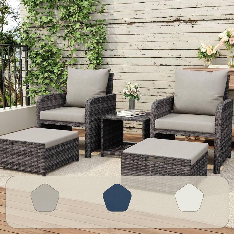 Patio 5 Pieces Rattan Cushioned Conversation Set With Ottoman Coffee Table
