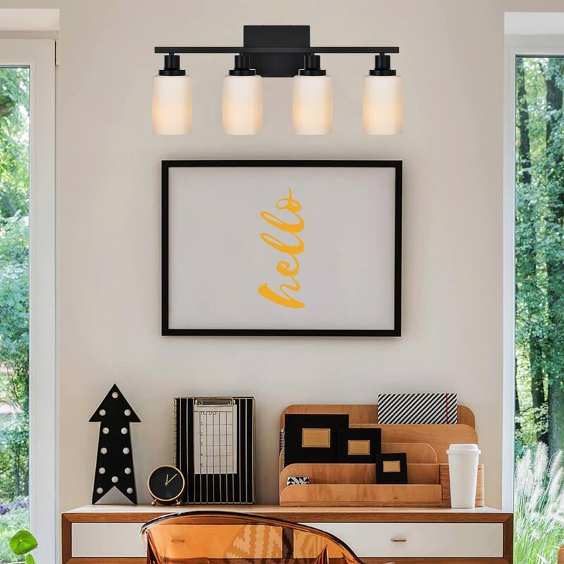 5-Light Bathroom Light Fixtures Brushed Brass 6-Light Bathroom Vanity Light, Bathroom Lights Over Mirror with Milky Glass Shade