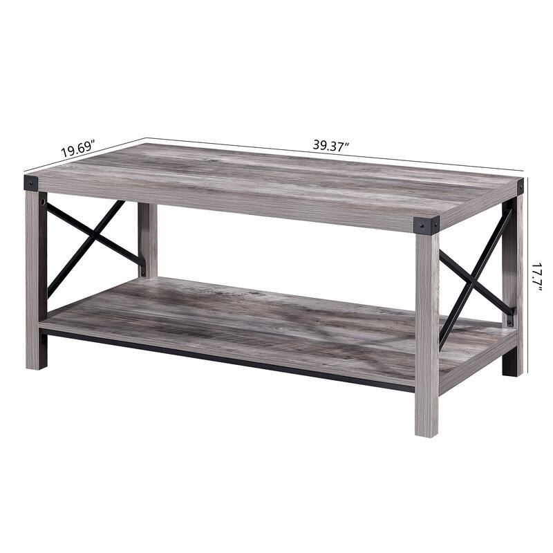 Ledel 39-inch Rustic Wood Coffee Table with Storage Shelf