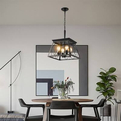 Farmhouse Chandelier 4-Light Vintage Antique Chandeliers Light Fixture For Kitchen Dining Room Golden Black(No Bulbs)