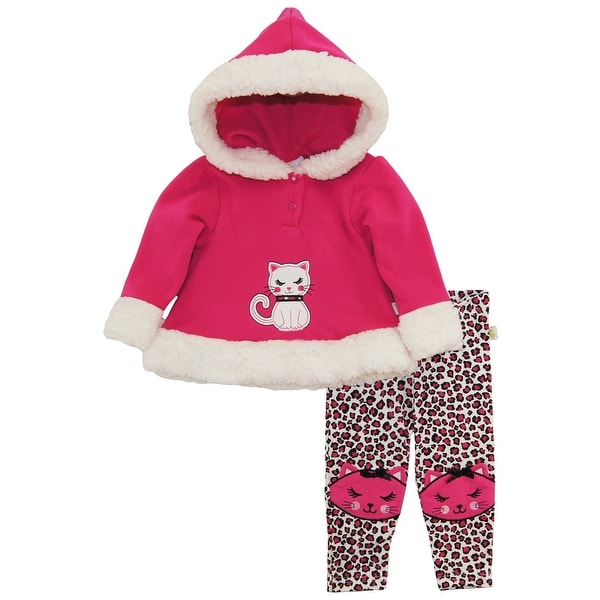 Duck Goose Baby Girls Cute Kitty Hooded Fleece Pullover Jacket Pant Outfit Set