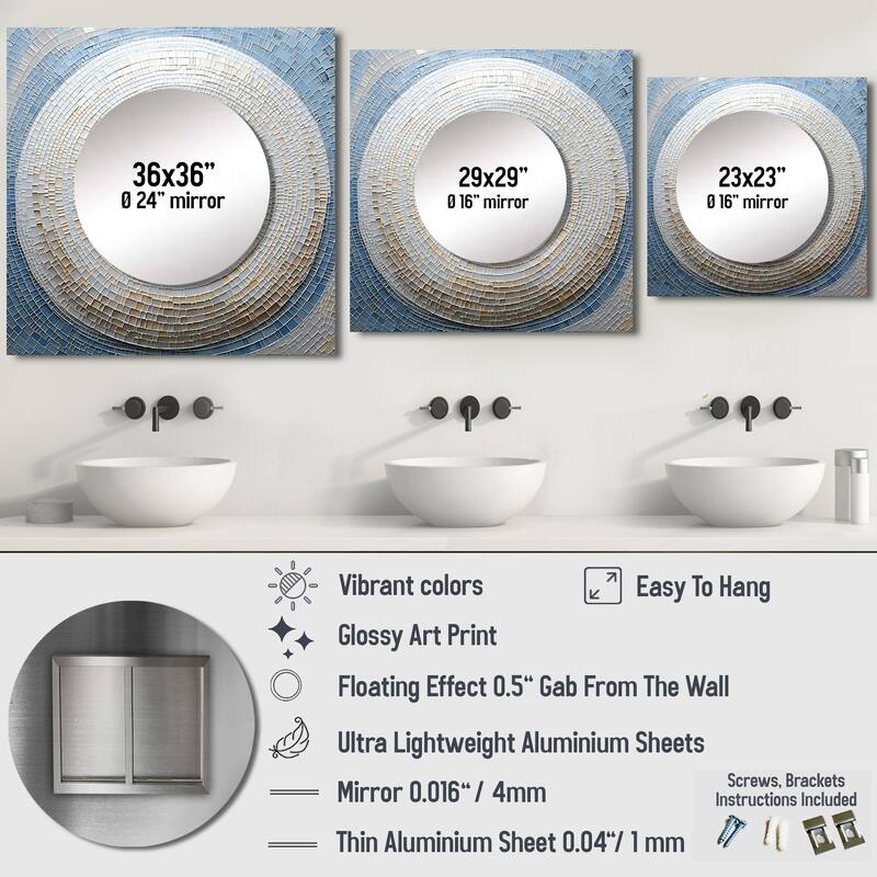 Designart "Silver Swirl Shell Fish" Nautilus Wall Mirror - Animals Large Square Printed Mirror For Hallway