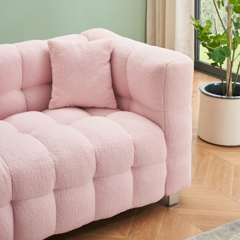 80-Inch Teddy Fleece Sofa with Metal Legs, Ideal for Living Room or Bedroom