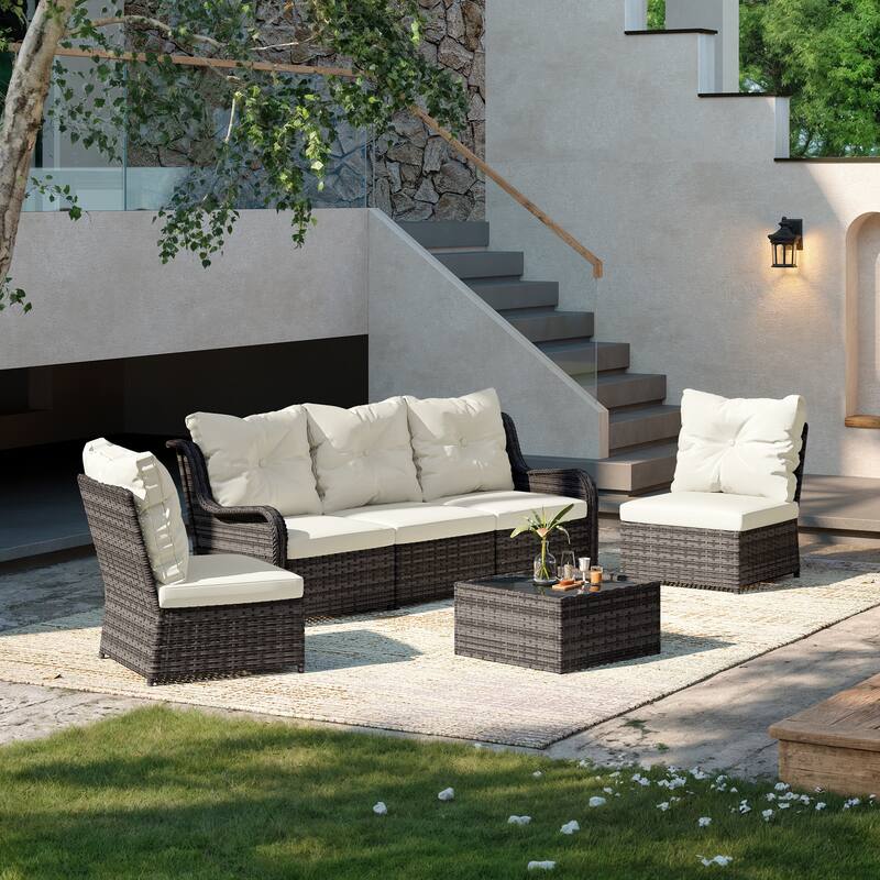 6-pieces Patio Wicker Outdoor Sectional Seating Sofa Set with Coffee Table