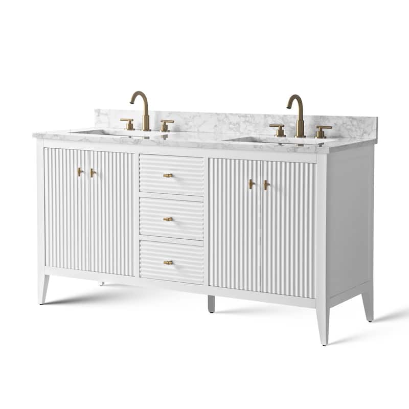 Vanity Art 60" Double Sink Bathroom Vanity Cabinet with Engineered Marble Top