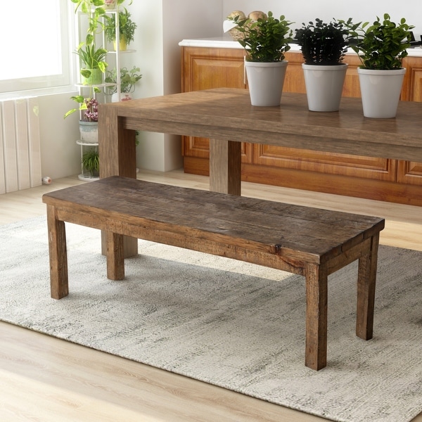 Solid Pine Dining Table Wooden Bench Kitchen Dining Room Chair Bench Sturdy Garden Doorway Leisure Patio Seat Stool Grey with Brown Pine 