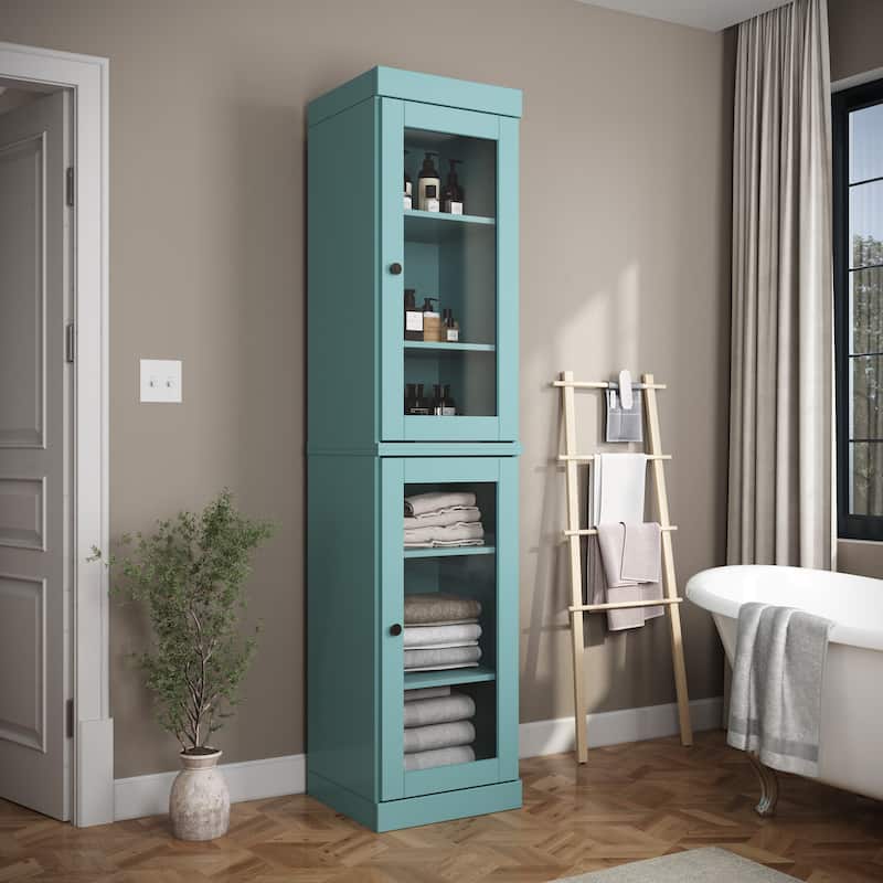 100% Solid Wood 16.5" Bathroom Cabinet with Optional Doors by Palace Imports - Aqua Blue-Glass