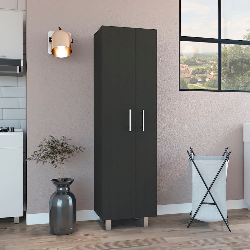 Closet Pantry with five interior shelves for Bedroom, Black / White