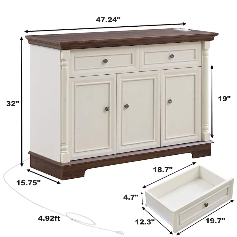 47" Farmhouse Style Kitchen Sideboard Buffet Cabinet with Drawers and Doors, Wooden Coffee Bar Storage Console for Dining