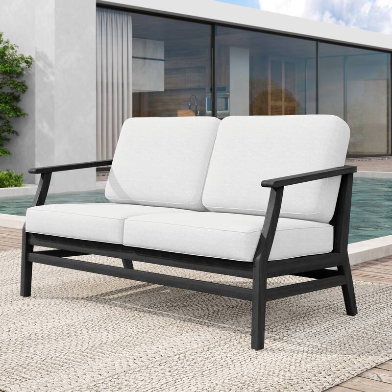 Patio Teak Wood Outdoor Loveseat Sofa with Cushions