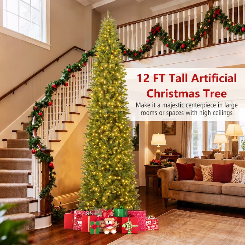 Gymax 12 FT Pre-Lit Artificial Christmas Tree w/2840 Branch Tips &