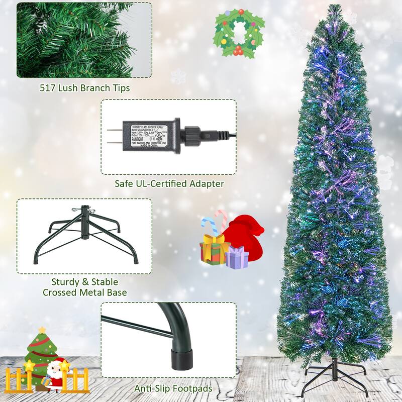 Gymax 6 FT Fiber Optic Artificial Christmas Tree Slim Pencil Xmas Tree