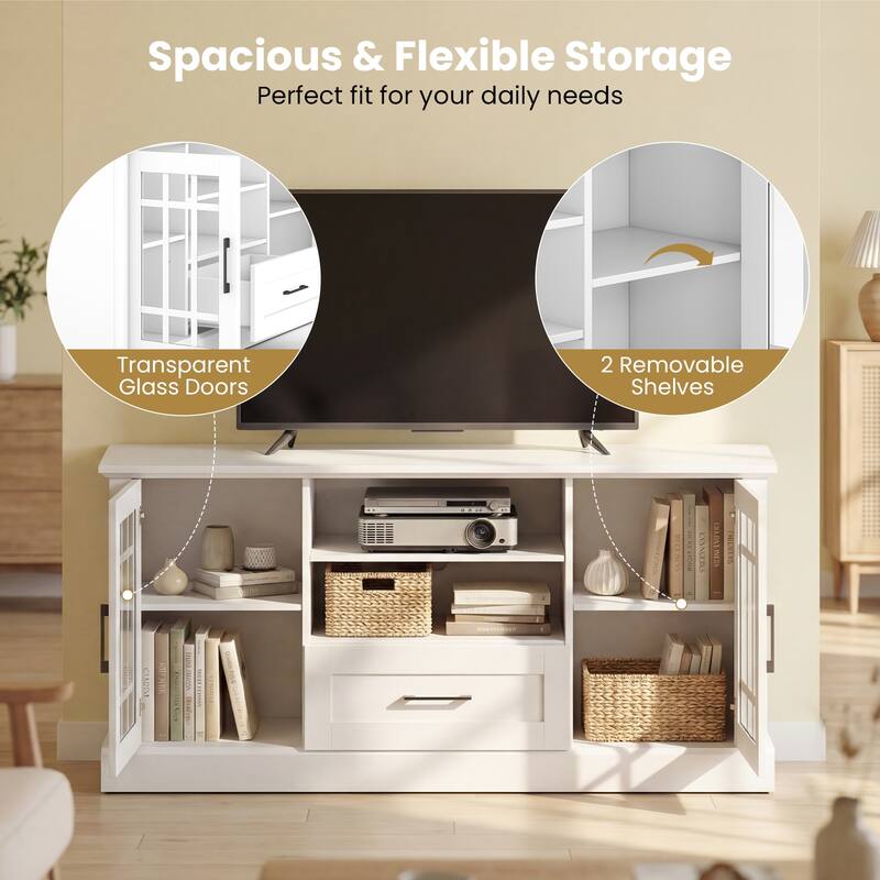 Gymax Farmhouse TV Stand for TVs up to 70'' Media Center w/Glass Doors
