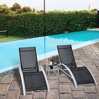 3 PCS Outdoor Patio Pool Lounger Set Reclining Garden Chairs Glass Table