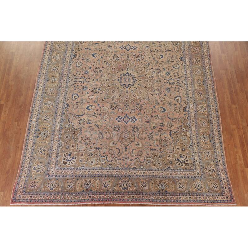 Hand Knotted Oriental 100% Wool Carpet Traditional Floral Pink Mashad Area Rug - 12' 5'' X 9' 4''