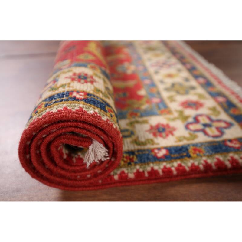 Hand Knotted Oriental 100% Wool Carpet Traditional Floral Red Kazak Area Rug - 3' 3'' X 2' 1''