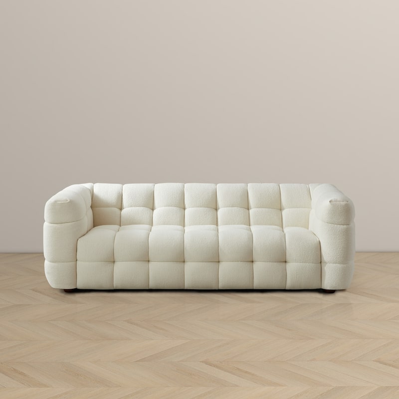 Magic Luxury Mid Century Modern Tufted Cream Boucle Couch